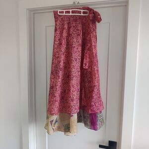 100% Silk Adjustable Reversible Sarong Wrap Maxi Midi Skirt Free Size